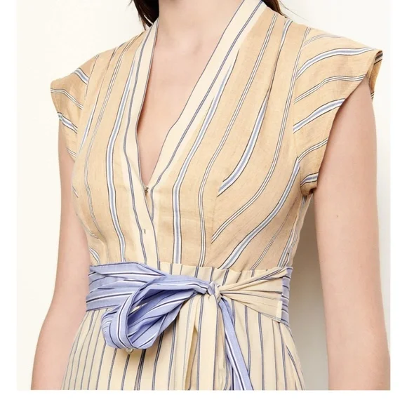 Sandro Long Sleeveless Asymmetric dress w stripes. EU-34 (US-S or size 2) - Picture 6 of 16